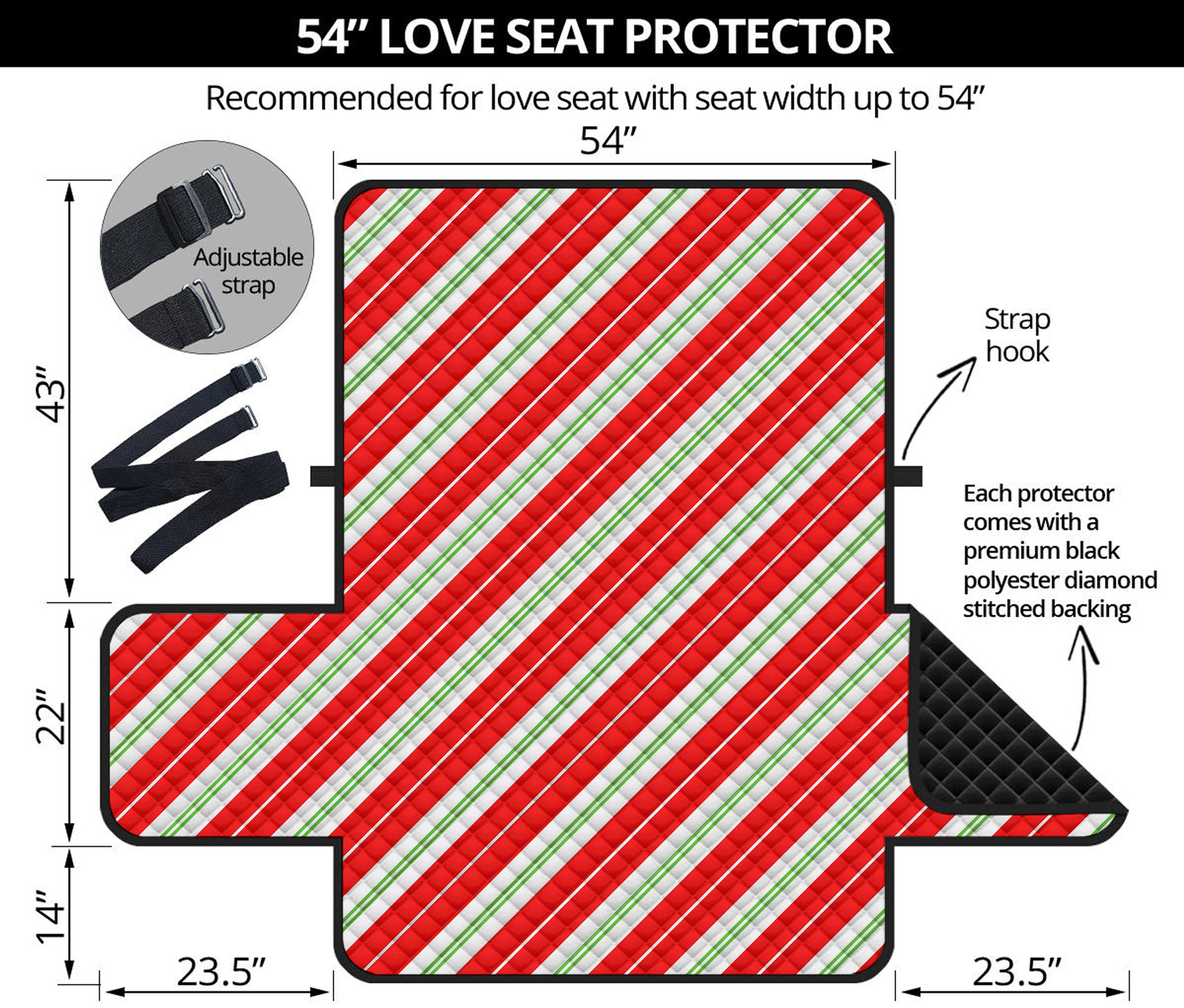 Christmas Candy Cane Stripes Print Loveseat Protector