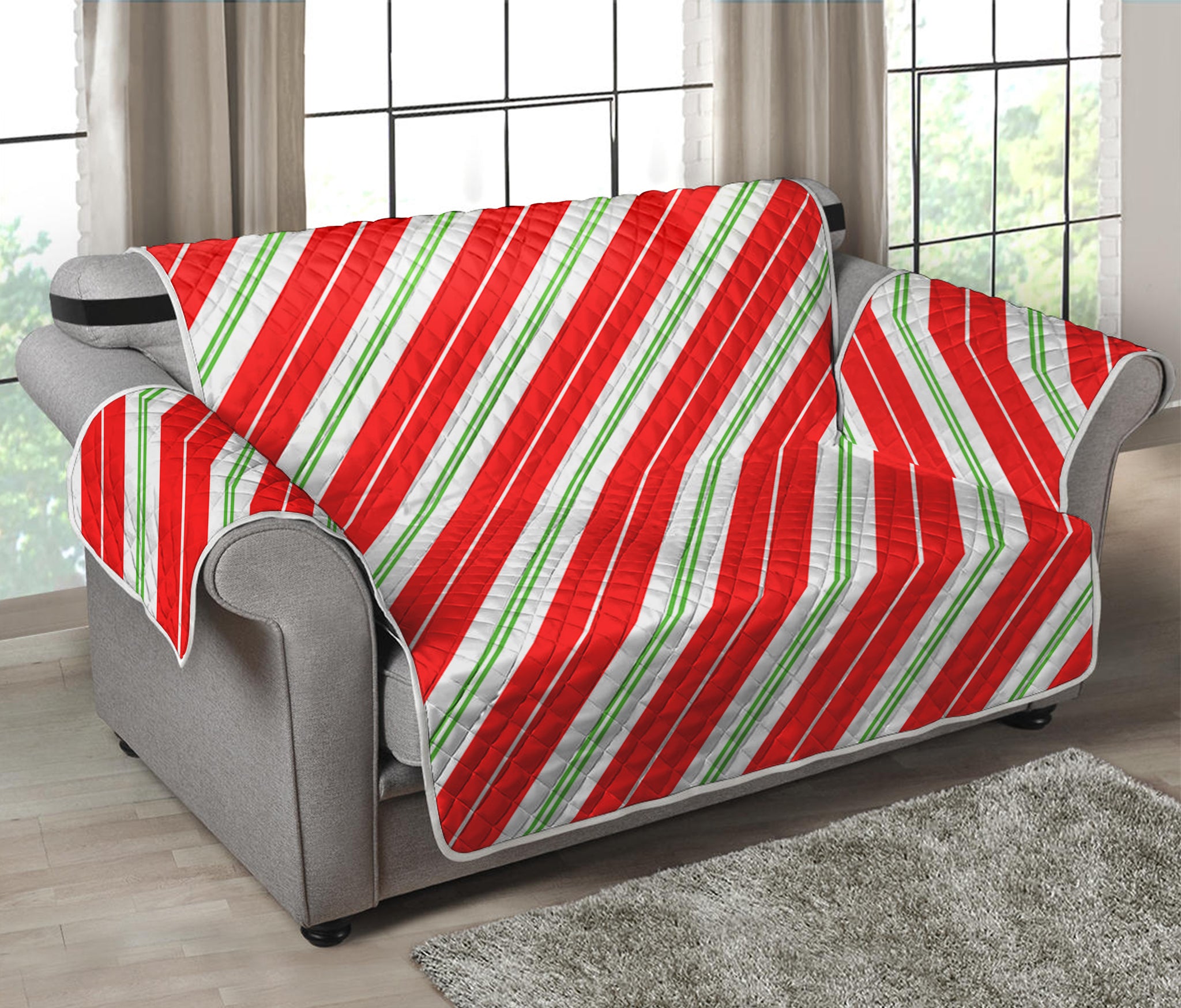 Christmas Candy Cane Stripes Print Loveseat Protector