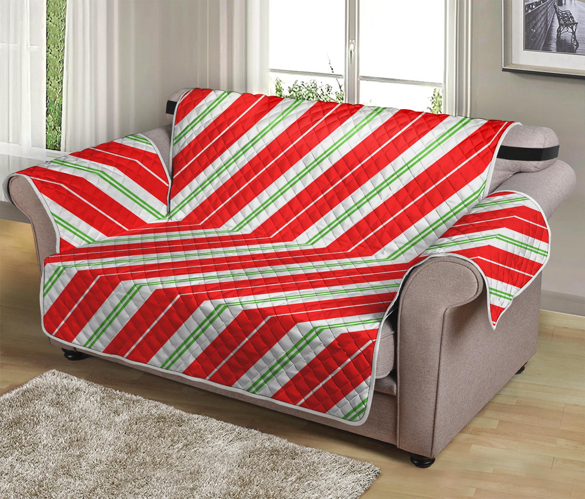 Christmas Candy Cane Stripes Print Loveseat Protector