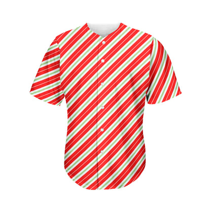 Christmas Candy Cane Stripes Print Men's Baseball Jersey