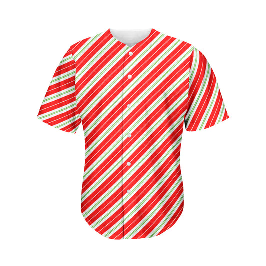Christmas Candy Cane Stripes Print Men's Baseball Jersey