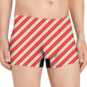 Christmas Candy Cane Stripes Print Men's Boxer Briefs