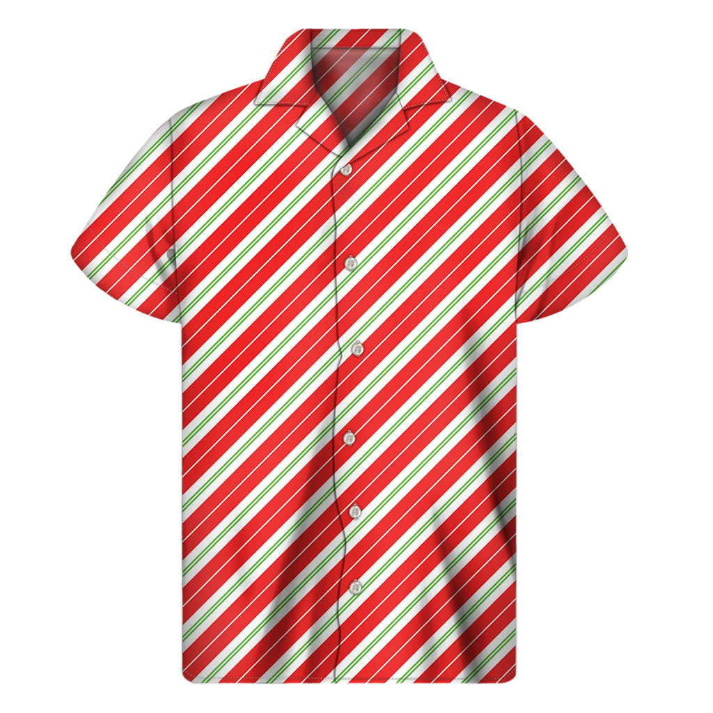 Christmas Candy Cane Stripes Print Men's Short Sleeve Shirt