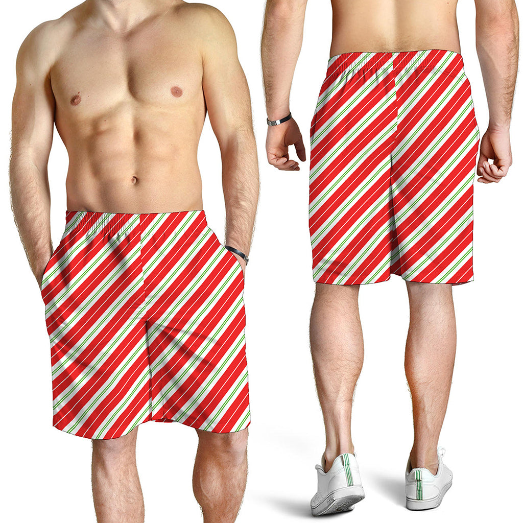 Christmas Candy Cane Stripes Print Men's Shorts