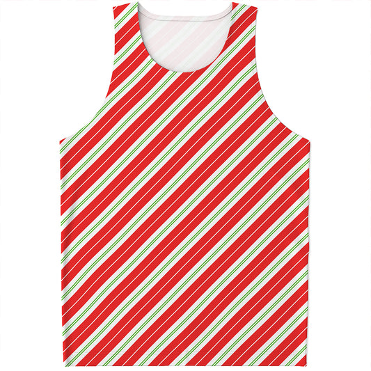 Christmas Candy Cane Stripes Print Men's Tank Top