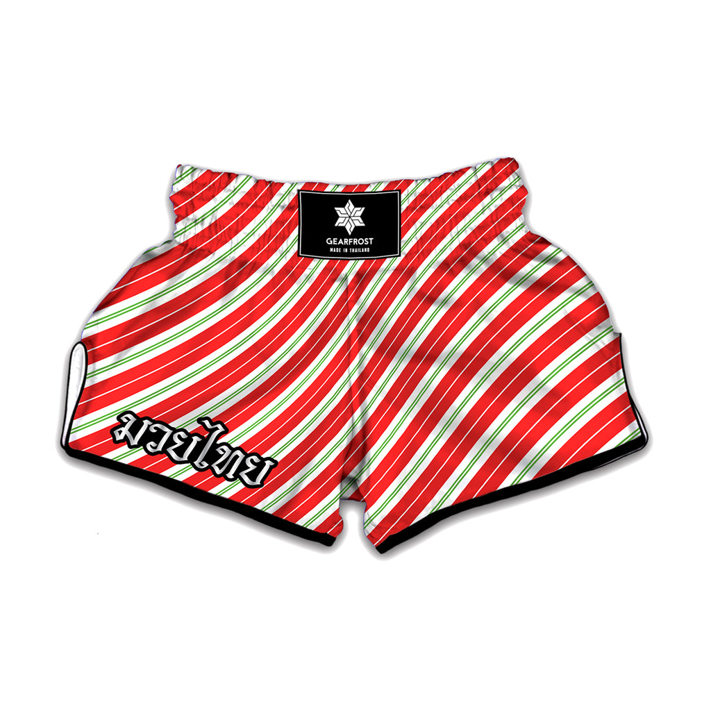 Christmas Candy Cane Stripes Print Muay Thai Boxing Shorts
