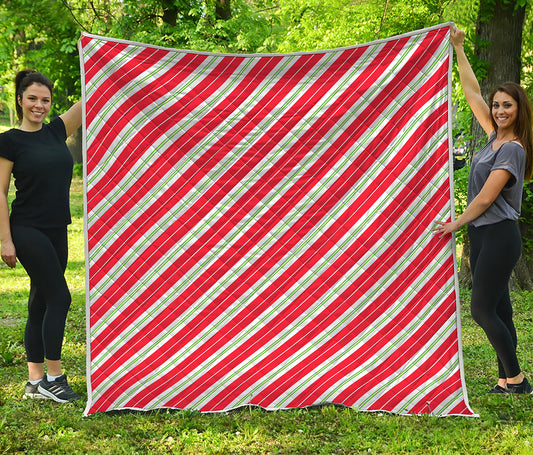 Christmas Candy Cane Stripes Print Quilt