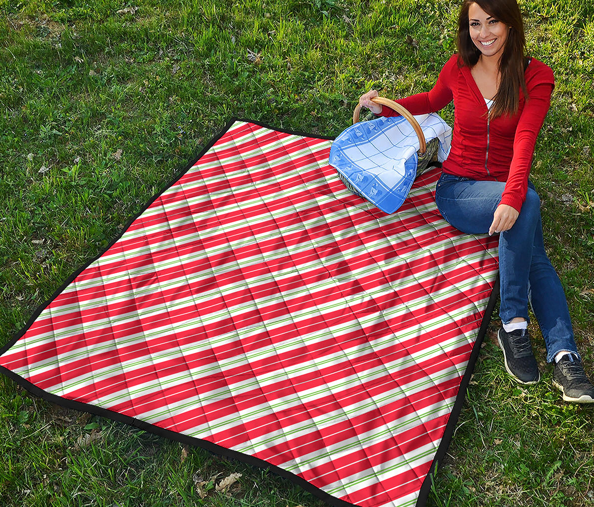 Christmas Candy Cane Stripes Print Quilt