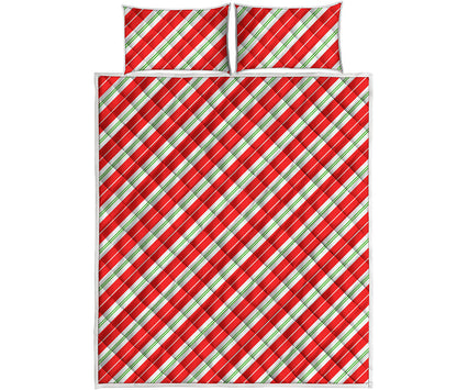 Christmas Candy Cane Stripes Print Quilt Bed Set
