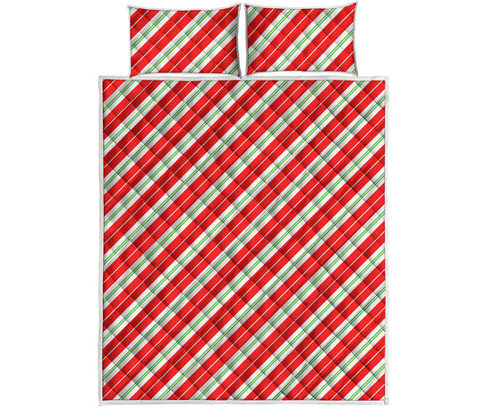 Christmas Candy Cane Stripes Print Quilt Bed Set
