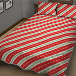 Christmas Candy Cane Stripes Print Quilt Bed Set