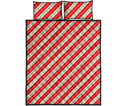 Christmas Candy Cane Stripes Print Quilt Bed Set