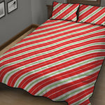 Christmas Candy Cane Stripes Print Quilt Bed Set