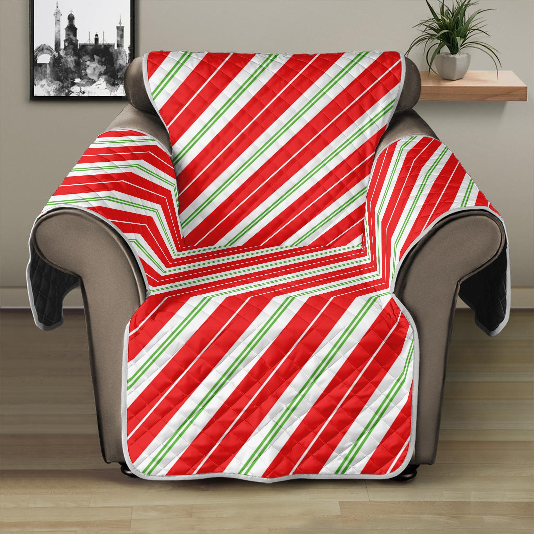 Christmas Candy Cane Stripes Print Recliner Protector