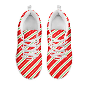 Christmas Candy Cane Stripes Print White Sneakers