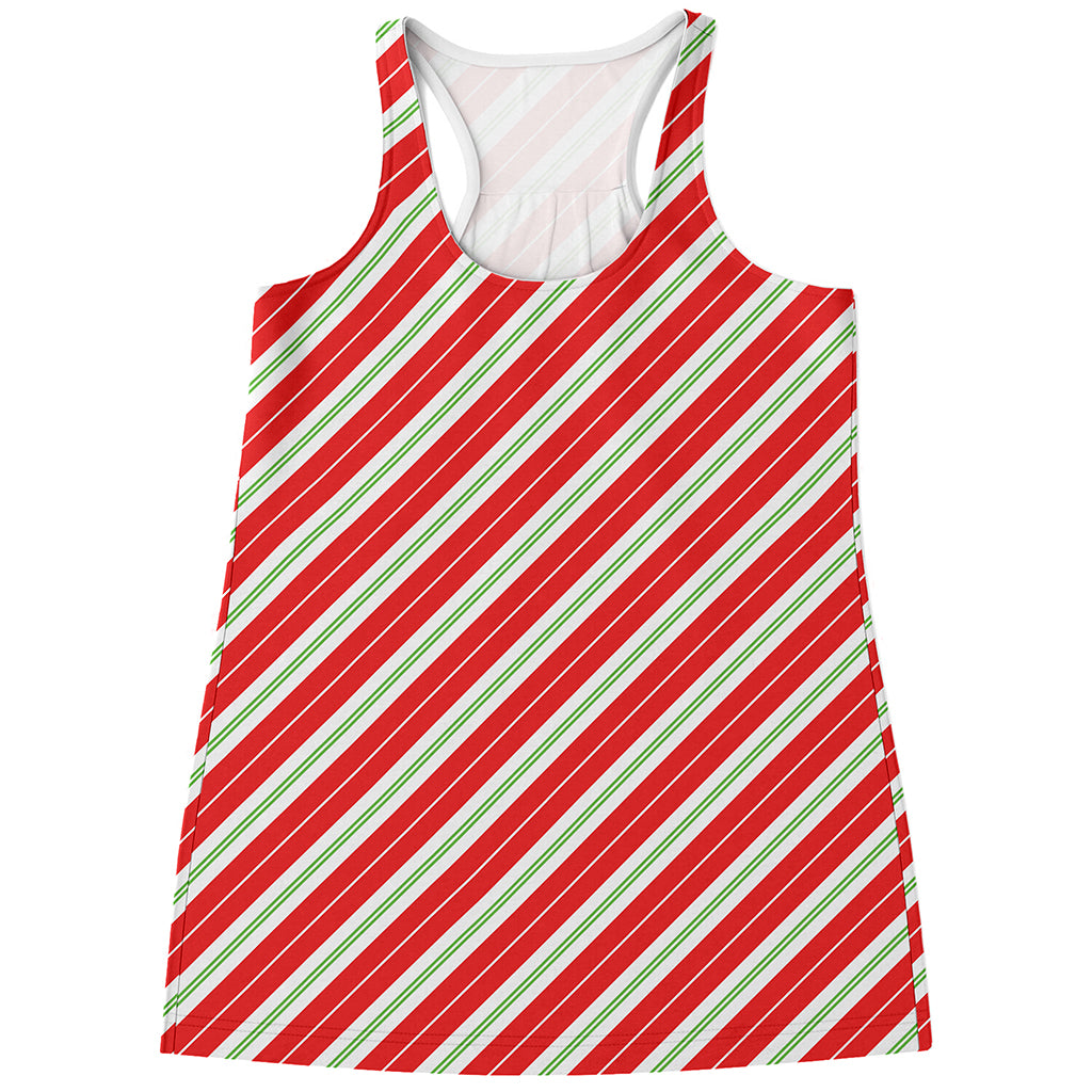 Christmas Candy Cane Stripes Print Women's Racerback Tank Top