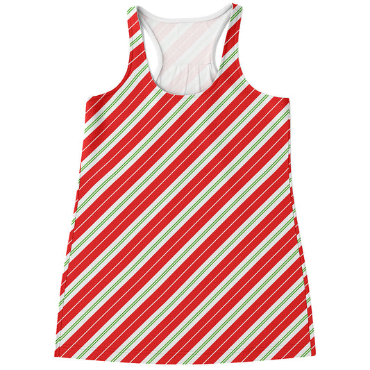 Christmas Candy Cane Stripes Print Women's Racerback Tank Top