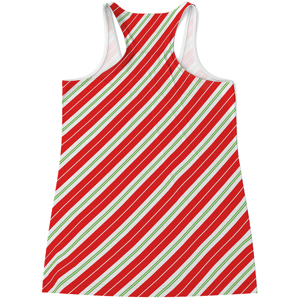 Christmas Candy Cane Stripes Print Women's Racerback Tank Top