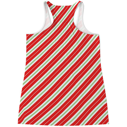 Christmas Candy Cane Stripes Print Women's Racerback Tank Top