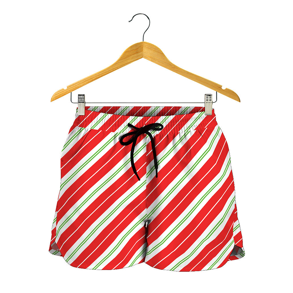 Christmas Candy Cane Stripes Print Women's Shorts