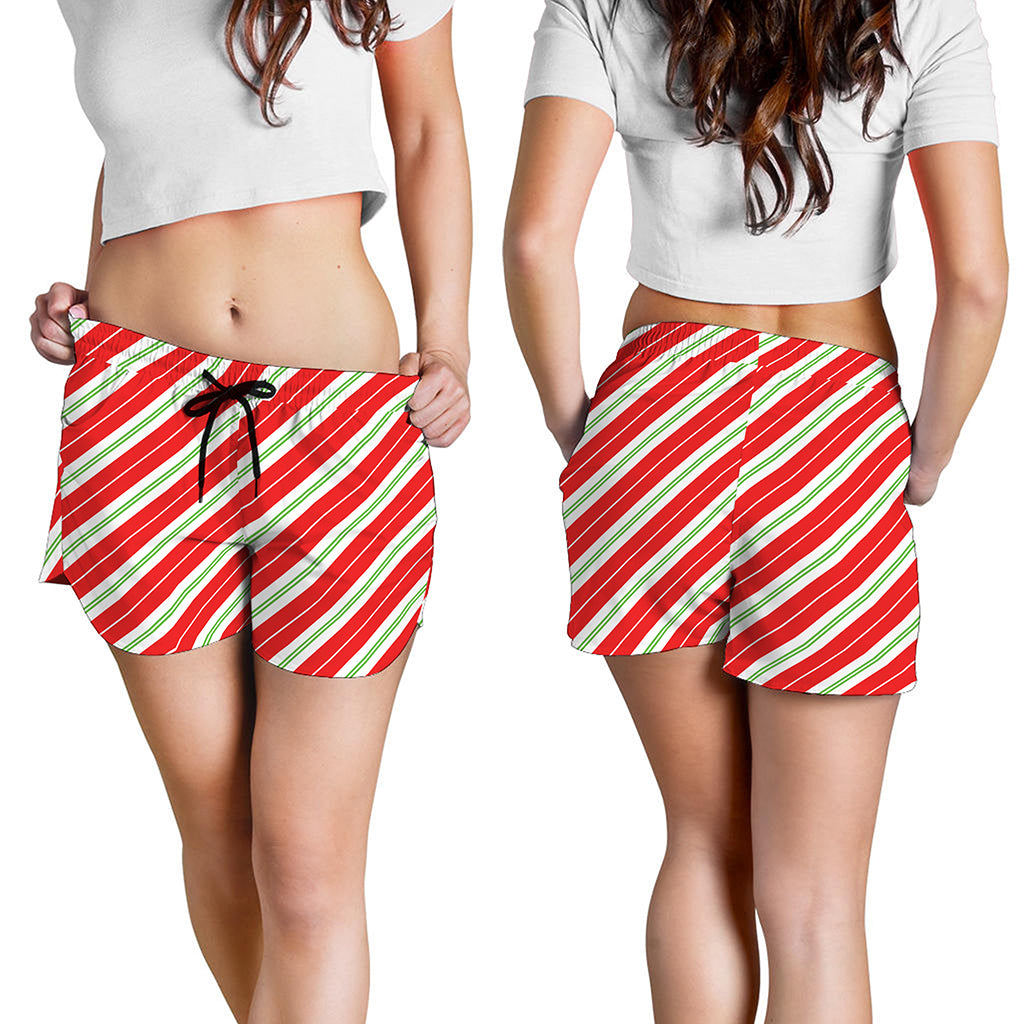 Christmas Candy Cane Stripes Print Women's Shorts