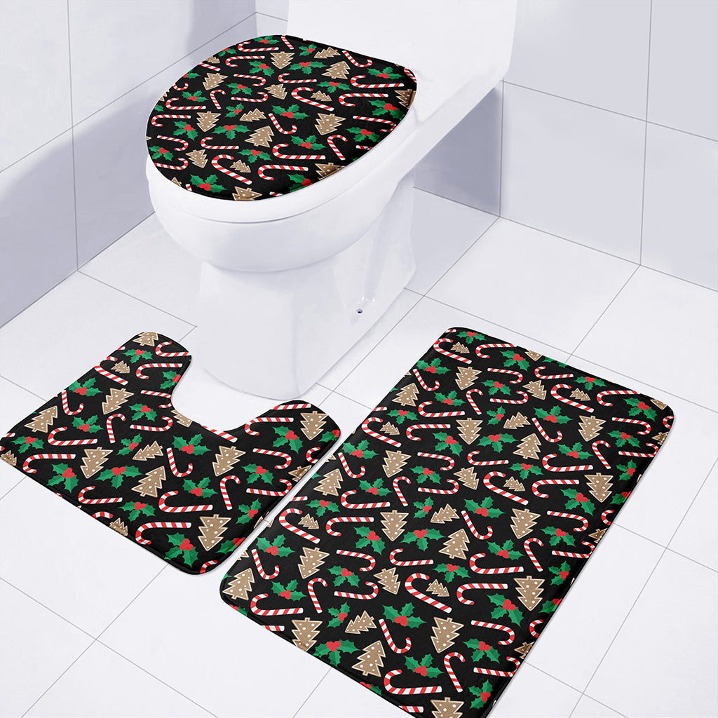 Christmas Cookie And Candy Pattern Print 3 Piece Bath Mat Set