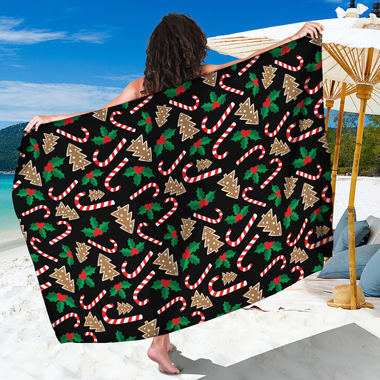 Christmas Cookie And Candy Pattern Print Beach Sarong Wrap