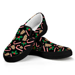 Christmas Cookie And Candy Pattern Print Black Slip On Shoes
