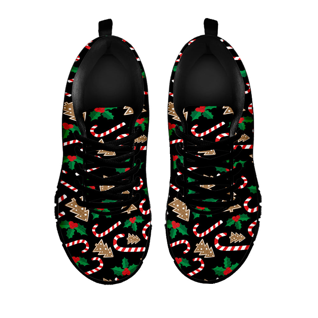 Christmas Cookie And Candy Pattern Print Black Sneakers