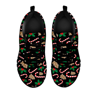 Christmas Cookie And Candy Pattern Print Black Sneakers