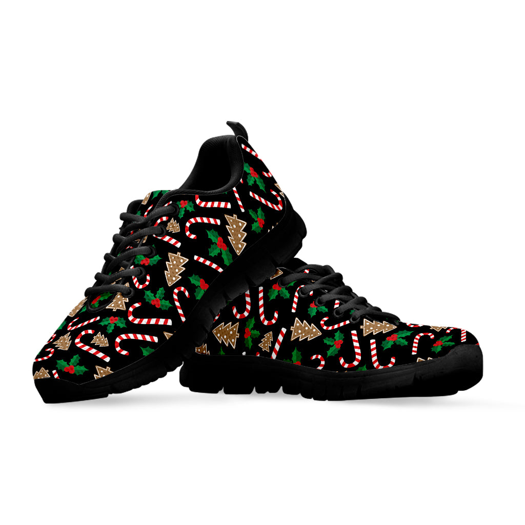 Christmas Cookie And Candy Pattern Print Black Sneakers