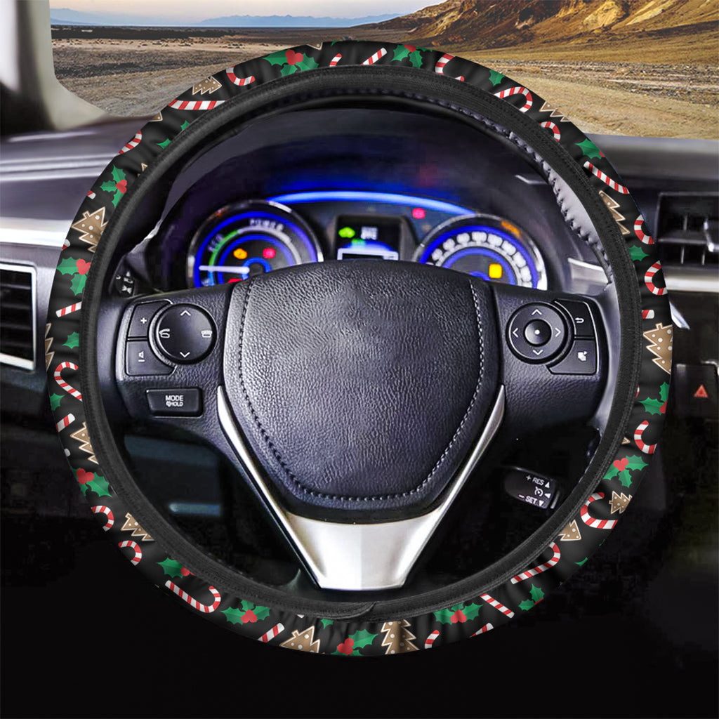 Christmas Cookie And Candy Pattern Print Car Steering Wheel Cover