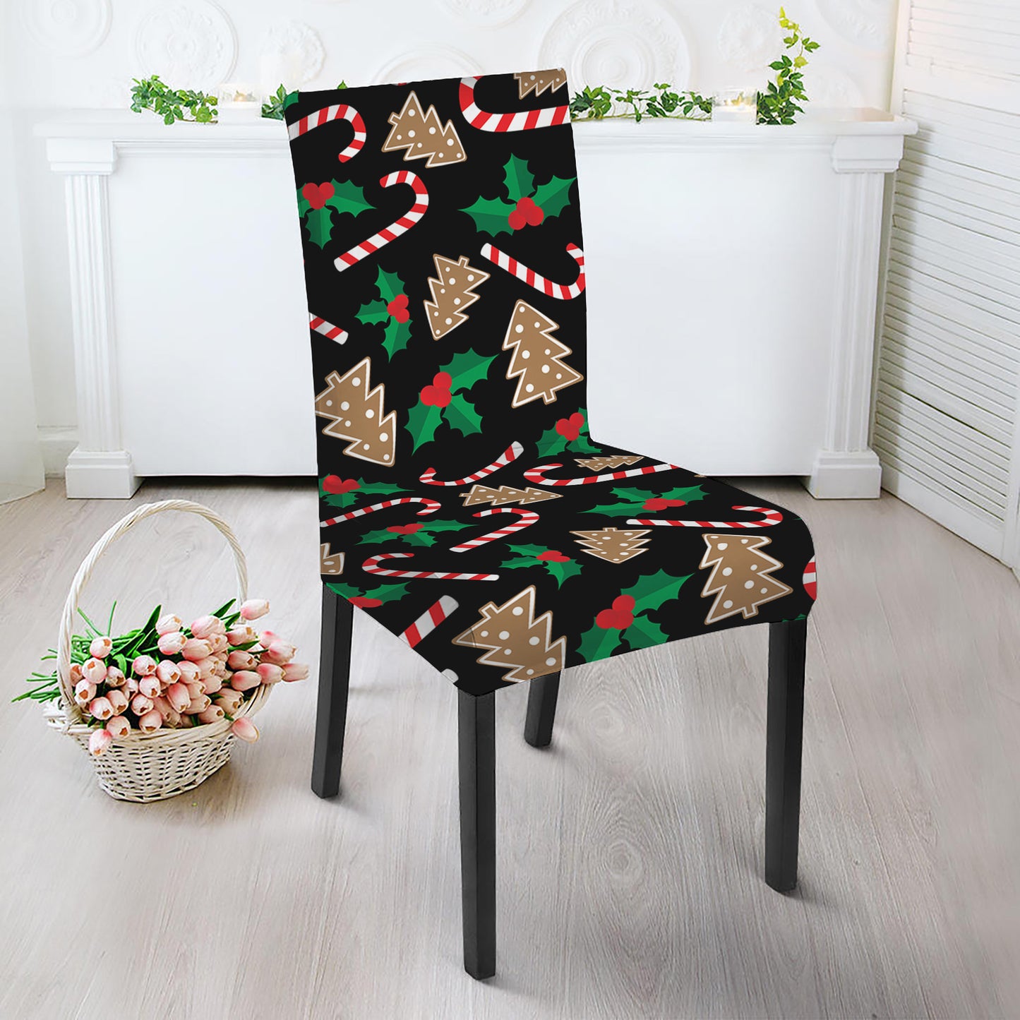 Christmas Cookie And Candy Pattern Print Dining Chair Slipcover