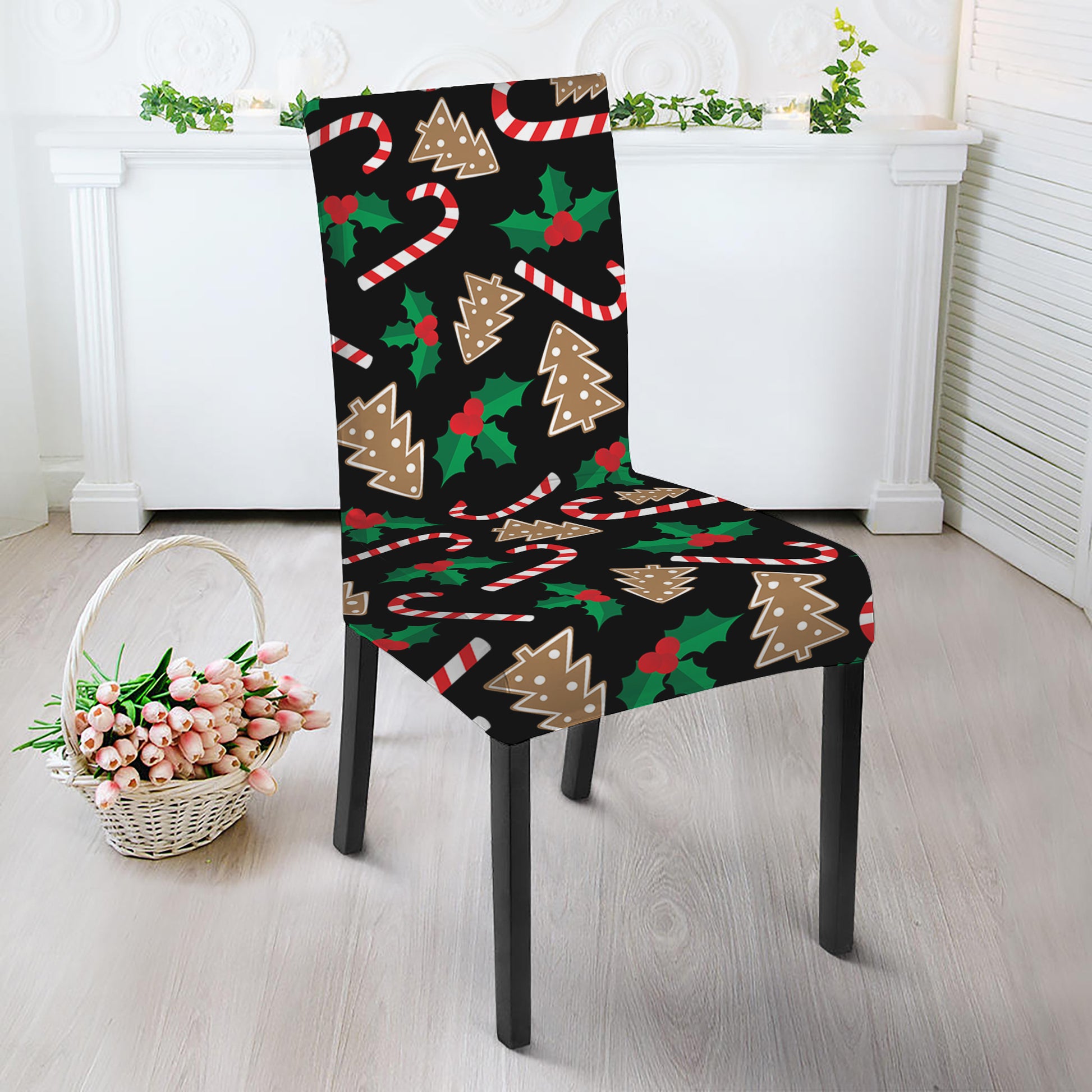 Christmas Cookie And Candy Pattern Print Dining Chair Slipcover