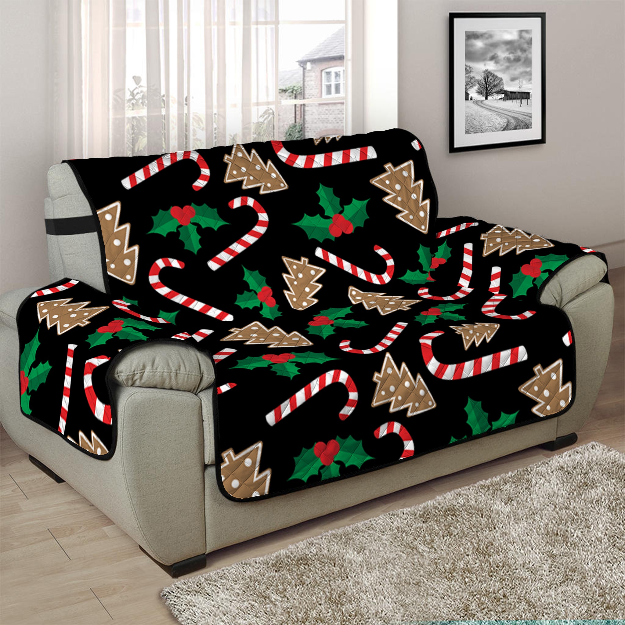 Christmas Cookie And Candy Pattern Print Half Sofa Protector