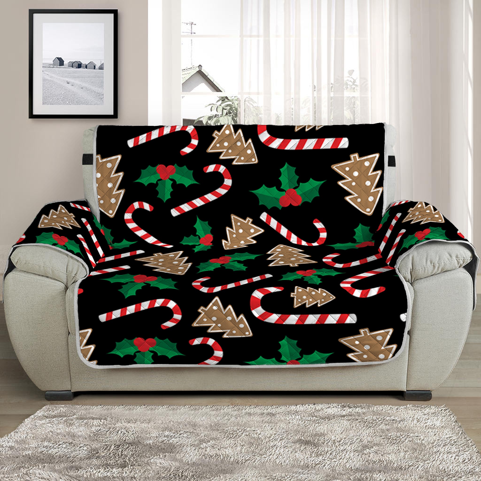 Christmas Cookie And Candy Pattern Print Half Sofa Protector