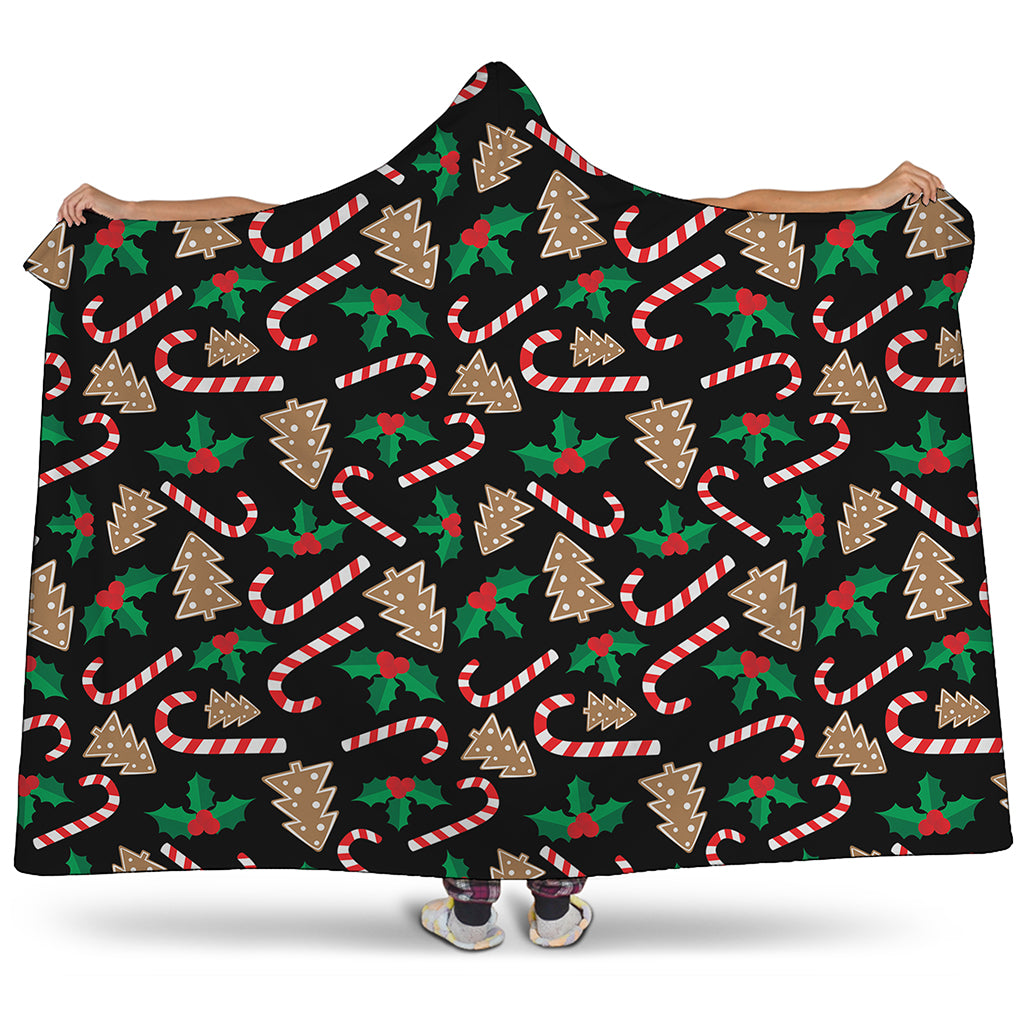 Christmas Cookie And Candy Pattern Print Hooded Blanket