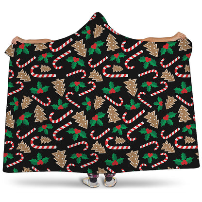 Christmas Cookie And Candy Pattern Print Hooded Blanket