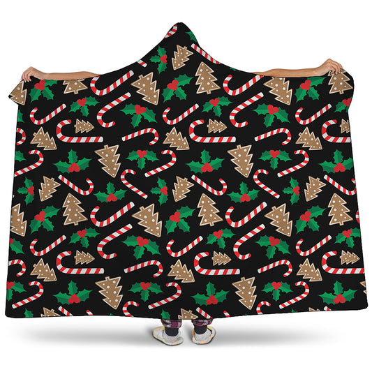 Christmas Cookie And Candy Pattern Print Hooded Blanket