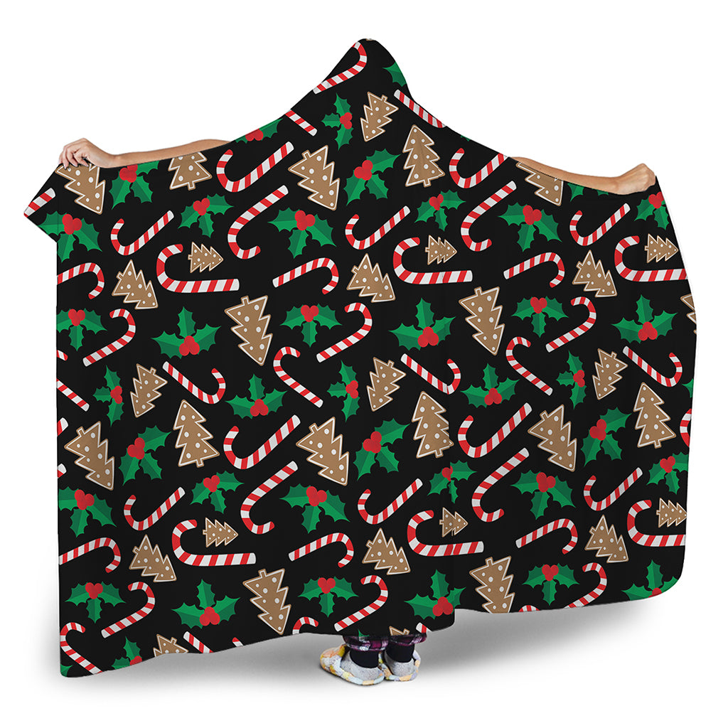 Christmas Cookie And Candy Pattern Print Hooded Blanket