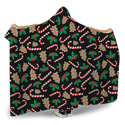 Christmas Cookie And Candy Pattern Print Hooded Blanket