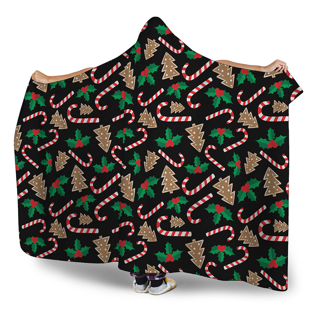 Christmas Cookie And Candy Pattern Print Hooded Blanket
