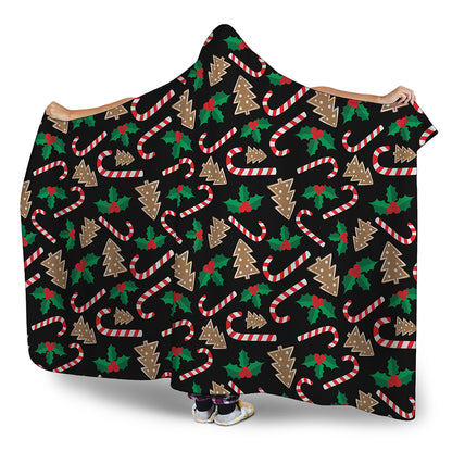 Christmas Cookie And Candy Pattern Print Hooded Blanket