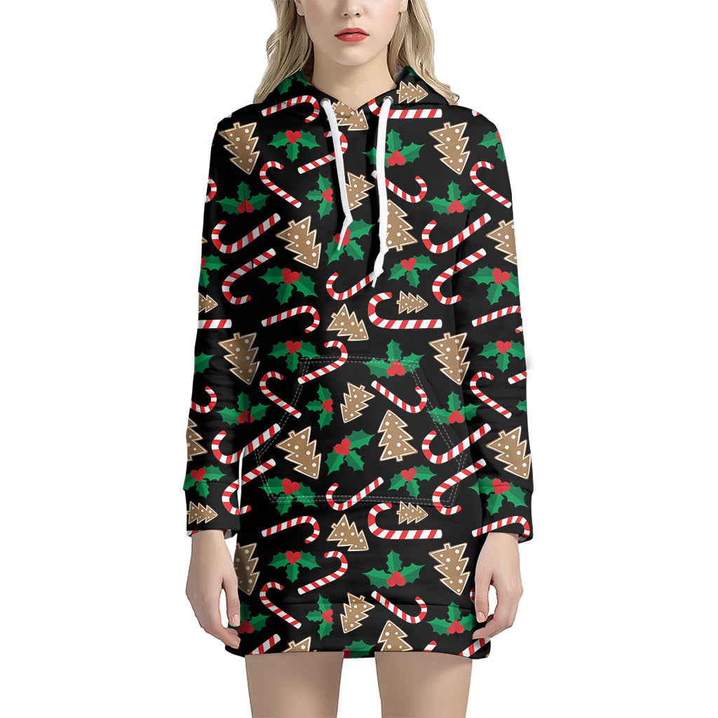 Christmas Cookie And Candy Pattern Print Hoodie Dress