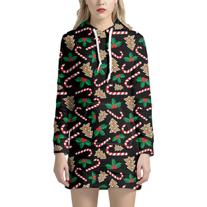 Christmas Cookie And Candy Pattern Print Hoodie Dress