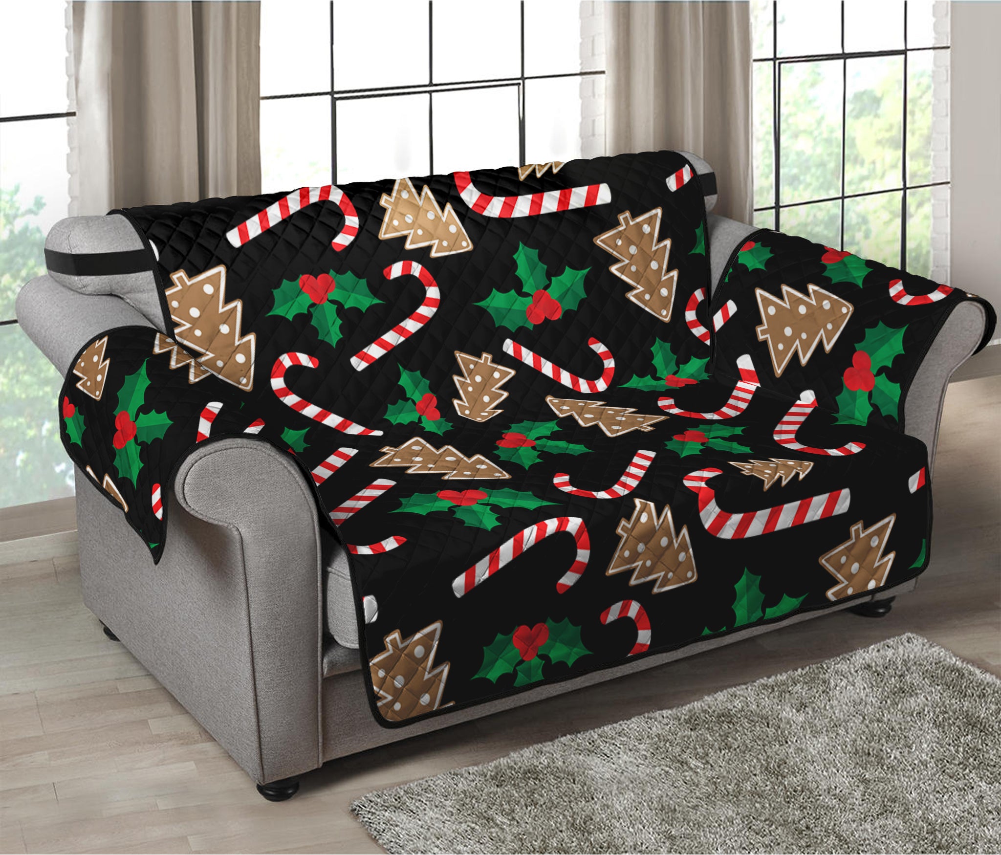 Christmas Cookie And Candy Pattern Print Loveseat Protector