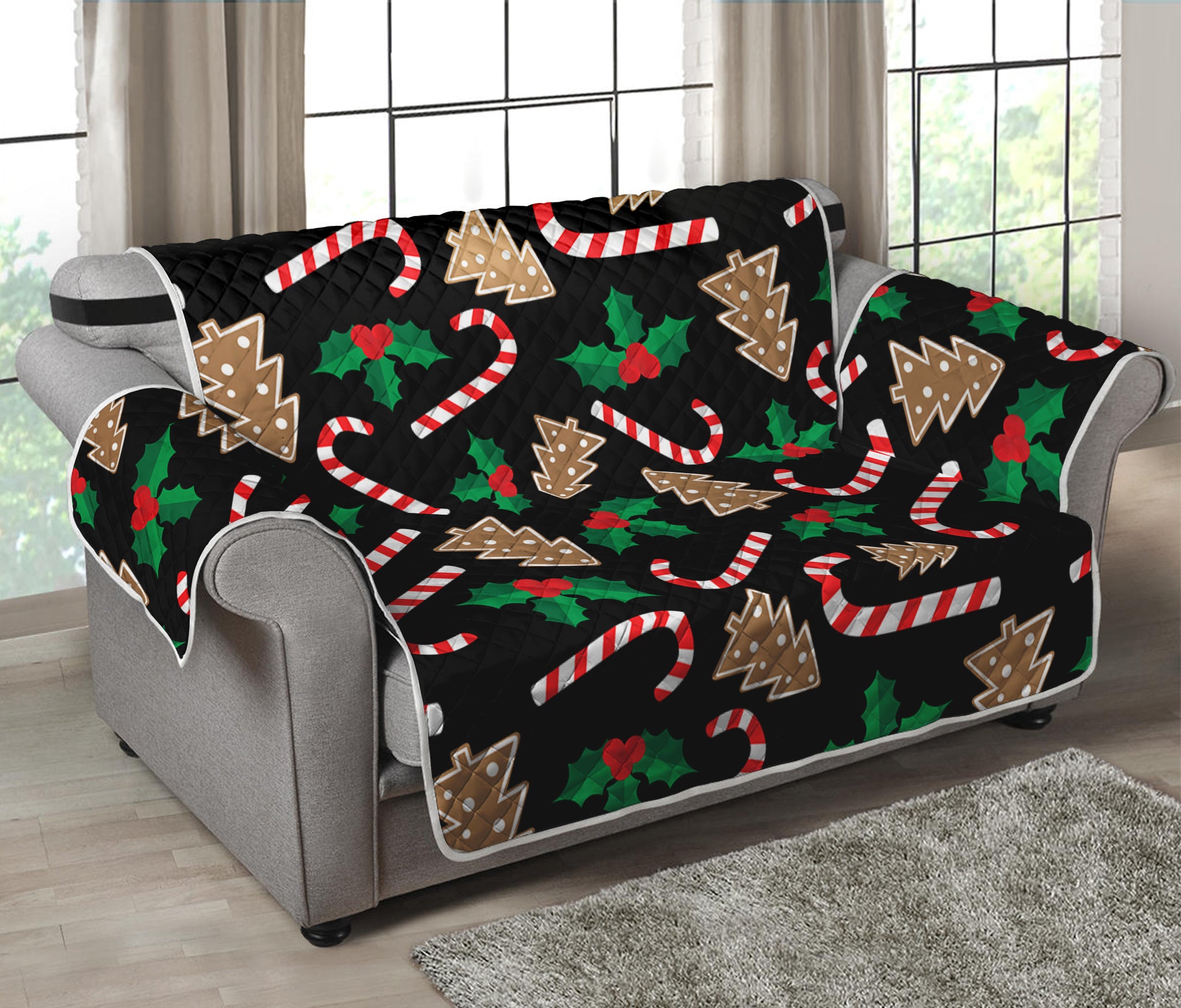 Christmas Cookie And Candy Pattern Print Loveseat Protector