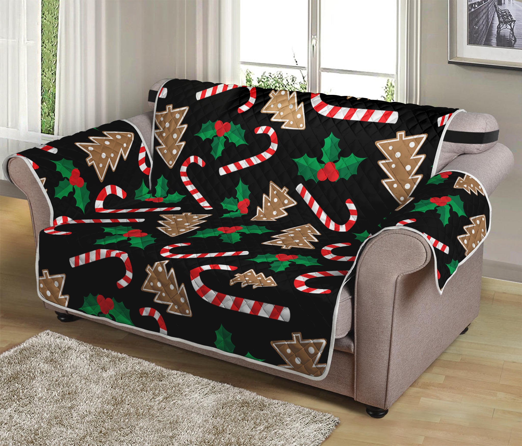 Christmas Cookie And Candy Pattern Print Loveseat Protector