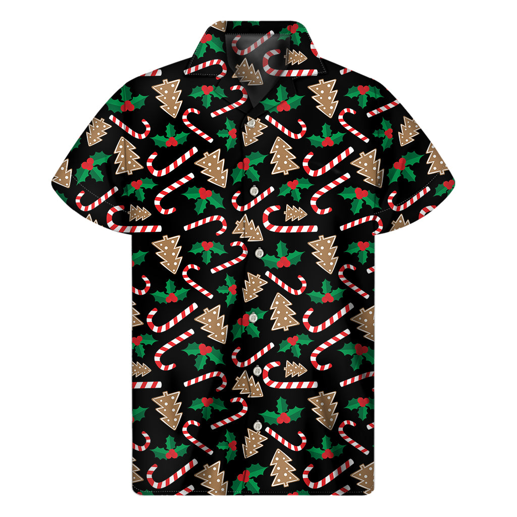 Christmas Cookie And Candy Pattern Print Men's Short Sleeve Shirt