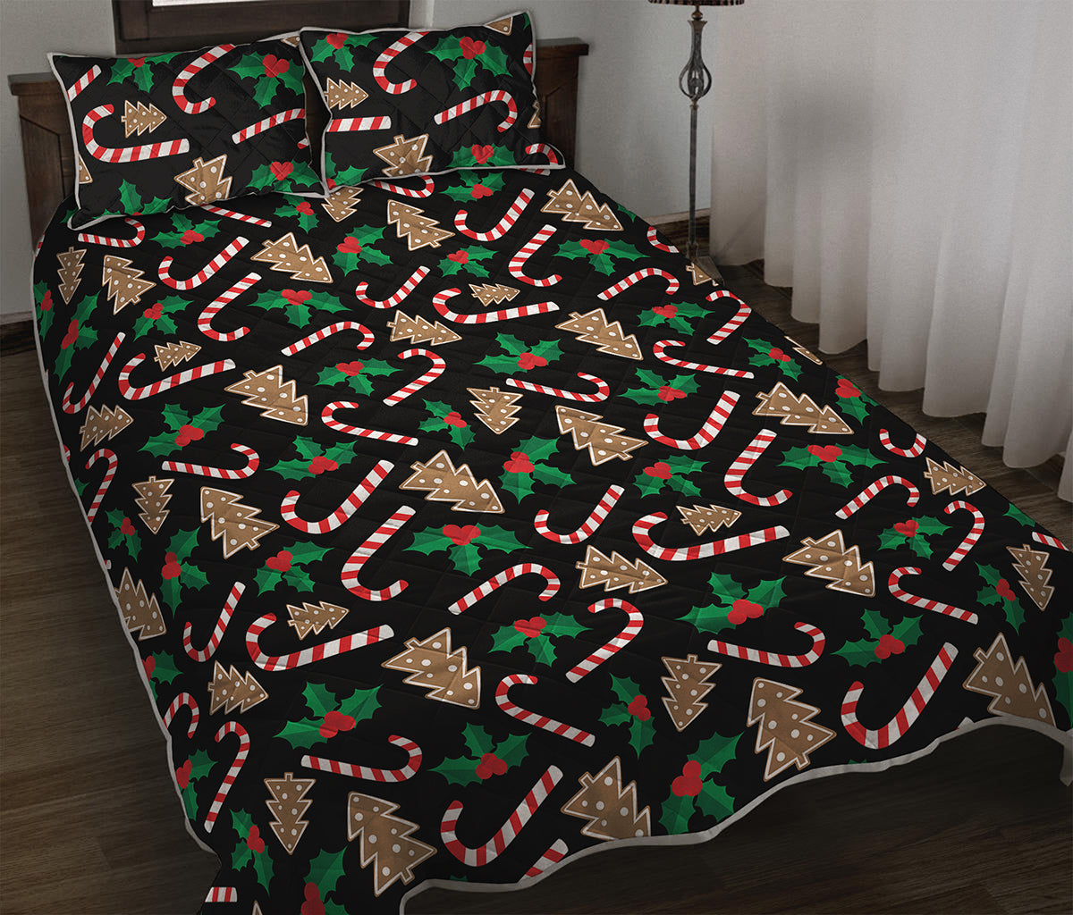Christmas Cookie And Candy Pattern Print Quilt Bed Set